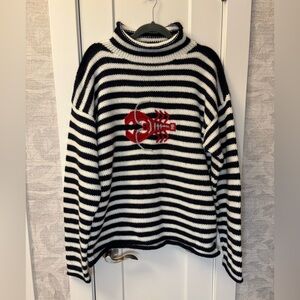 American South Side Sweater M Lobster Preppy Coastal Nautical Stripe Roll Neck